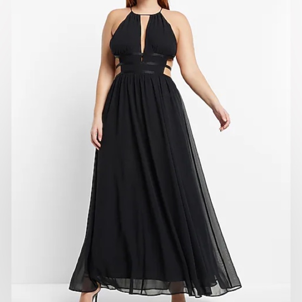 Express halter maxi dress with strappy cutouts